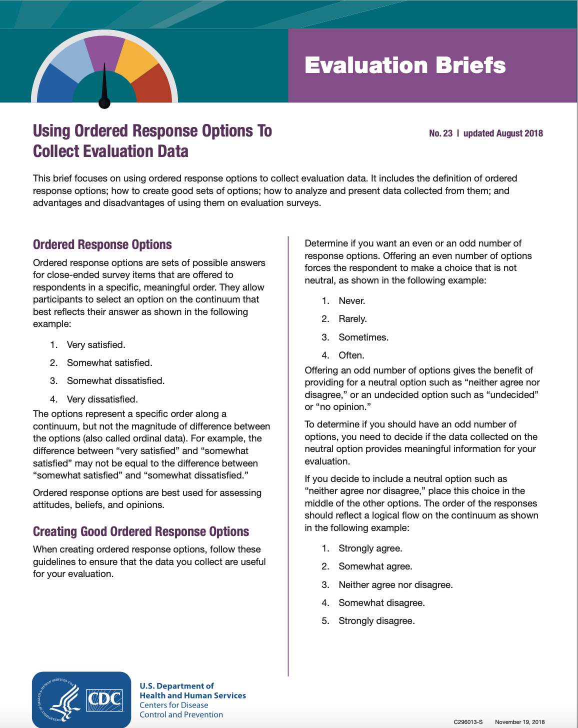 Evaluation Briefs Using Ordered Response Options to Collect Evaluation